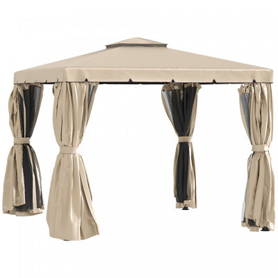 Outsunny 10' X 10' Outdoor Patio Gazebo Shelter Tent W/ Sidewalls, Khaki|Belvedere De Patio Exterieur De 10 Pi X 10 Pi Outsunny Double Toit Souple Abri De Jardin Tente Avec