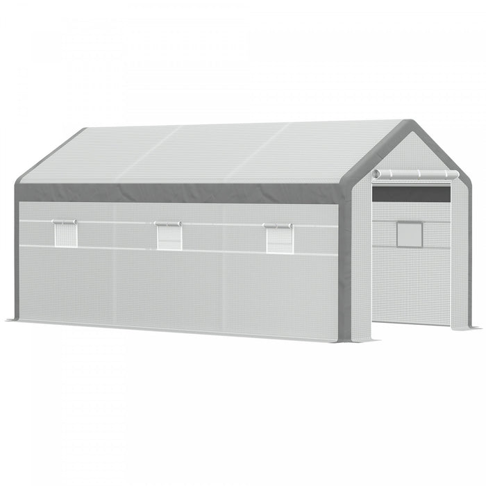 Outsunny Serre De Jardin Tunnel Surface Sol 18 MĠ 6l X 3l X 2,8h M Chassis Tubulaire Renforce Acier 2 Portes + 6 Fenetres Enroulables Pe Polyester Blanc Gris