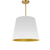 Luminaire suspendu moyen de Dainolite avec très grand abat-jour cylindrique effilé blanc et doré, et 1 ampoule