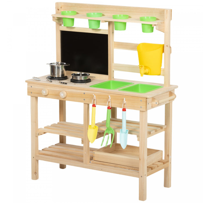 Cuisine en boue en bois Qaba pour enfants avec ustensiles de cuisine et outils de jardin