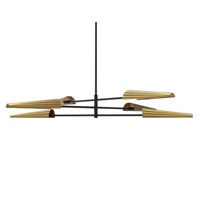 Lustre Cassie de Dainolite à 3 niveaux, avec fini noir mat et laiton vieilli et 6 ampoules