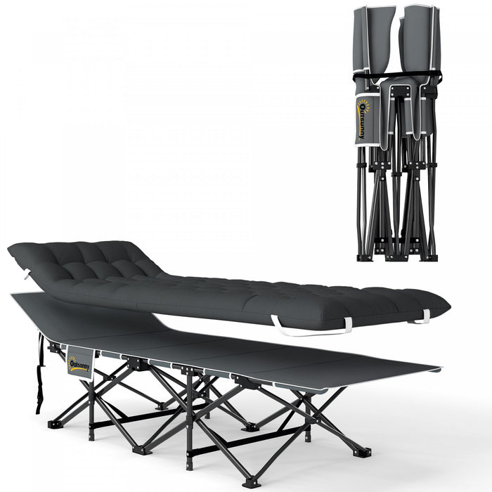 Lit de camp Outsunny pour adultes avec coussin, lit pliant, noir
