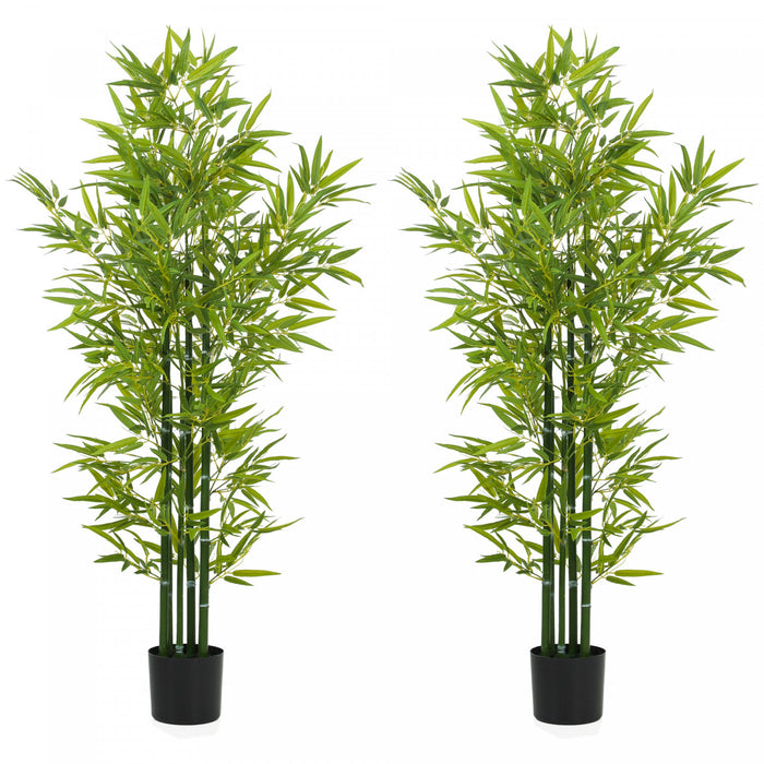 HOMCOM Arbre artificiel en bambou 5' , Plante artificielle en pot, Lot de 2
