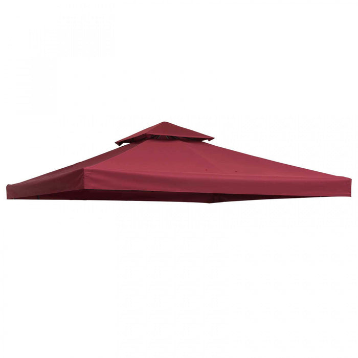 Outsunny 9,8 'x 9,8' Carre 2 Niveaux Gazebo Auvent Remplacement Couverture Superieure Exterieur Jardin Pare-soleil, Vin Rouge