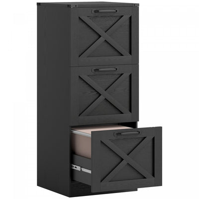 HOMCOM 3 Drawer File Cabinet, Filing Cabinet Fits Letter/A4 Size, Black