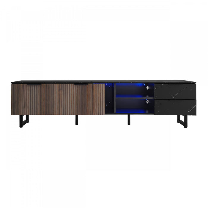 Ethan 78.7\" Cabinet TV avec Eclairage LED Ajustable, Noir