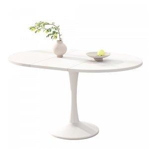 Table a manger ronde extensible Liam avec fonction gain de place, blanche