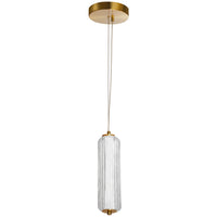 Luminaire suspendu Ramona de Dainolite en verre cannelé transparent, avec fini laiton vieilli et ampoule à DEL de 10 W