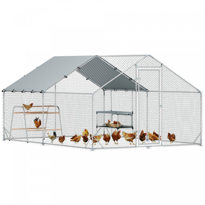 Metal Chicken Coop W/ Waterproof Cover, 9.8 X 13.1 X 6.4 Ft