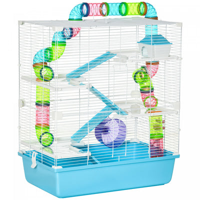 Pawhut 23" Large Hamster Cage, Small Animal House, 5-level Gerbil Haven, Tunnel Tube System, With Wa|Pawhut Grande Cage Pour Hamster De 58,4 Cm, Maison Pour Petits Animaux, Refuge Pour Gerbilles A 5 Ni