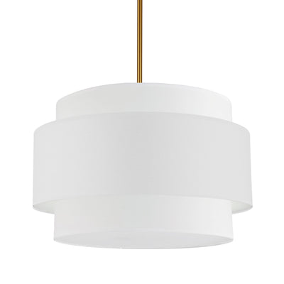 Dainolite Priya 4 Light Pendant 22" Dia Aged Brass White Shade Lamp|Luminaire suspendu Priya de Dainolite de 22 po de diamètre avec abat-jour blanc, fini laiton vieilli et 4 ampoules