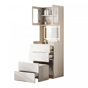 Emily Ensemble de coiffeuse 3-en-1 avec miroir LED et rangement, Blanc