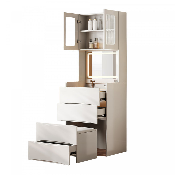 Emily Ensemble de coiffeuse 3-en-1 avec miroir LED et rangement, Blanc