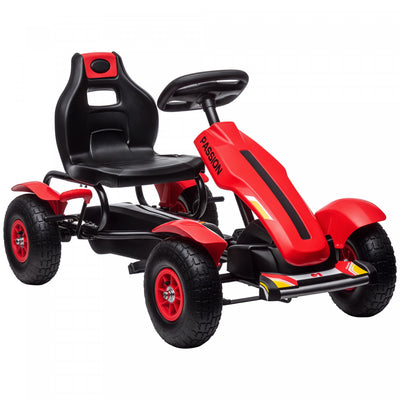 Aosom Pedal Go Kart For Kids, Pedal Car With Adjustable Bucket, Handbrake, 4 Rubber Wheels Powered Ride, Indoor Foot Racer, Aged 5-12 Years Old, Red