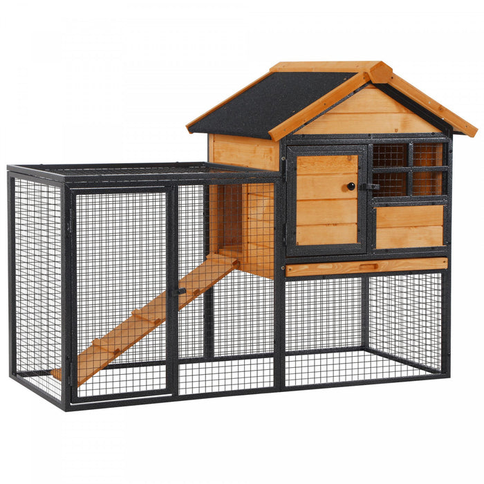 Pawhut Maison Pour Animaux De Compagnie En Bois Et Metal Sureleve Clapier Pour Lapin Cage Pour Lapin Plateau Coulissant Porte Verrouillable Toit D'asphalte Resistant A L'eau Jaune