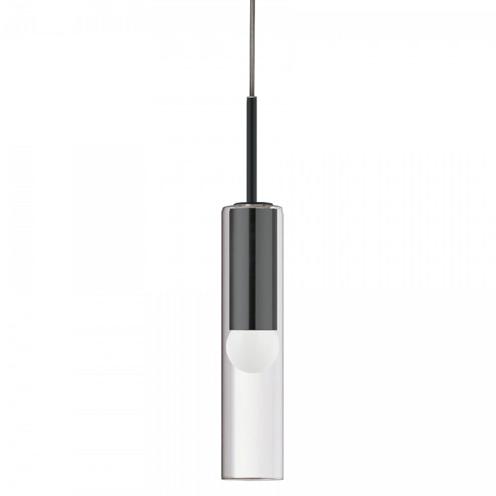 Luminaire suspendu Palmer de Dainolite en verre transparent, avec fini noir mat et 1 ampoule