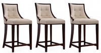 Tabouret de comptoir traditionnel en bois avec assise rembourree creme Fifth Avenue - Lot de 3