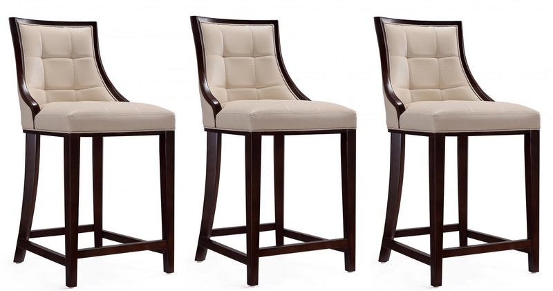 Tabouret de comptoir traditionnel en bois avec assise rembourree creme Fifth Avenue - Lot de 3