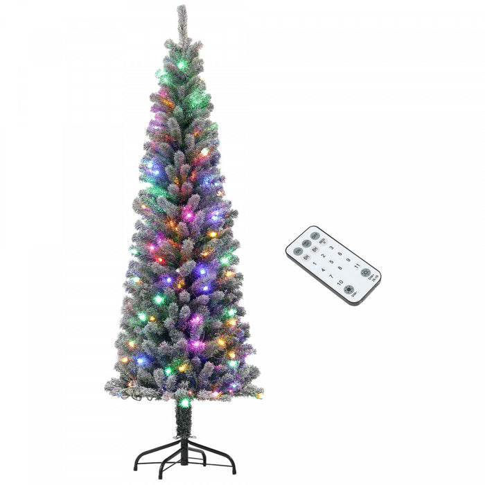 HOMCOM Arbre de Noel artificiel de 6 pi avec lumieres, arbre de Noel floque