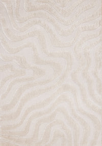 Carpette moderne, luxueuse et moelleuse Lincoln blanche à motif de courbes - 7 pi 10 po x 11 pi 2 po