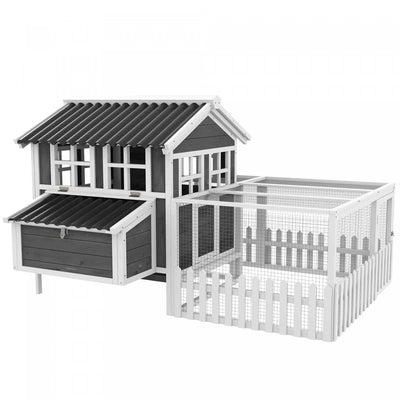 Pawhut Wooden Chicken Coop, Outdoor Rabbit Hutch With Run, Tray, Nesting Box, Removable Tray, Fence |Pawhut Poulailler En Bois Avec Enclos Pour 3 A 4 Poules, Poulailler Avec Nichoir, Plateau Amovible,
