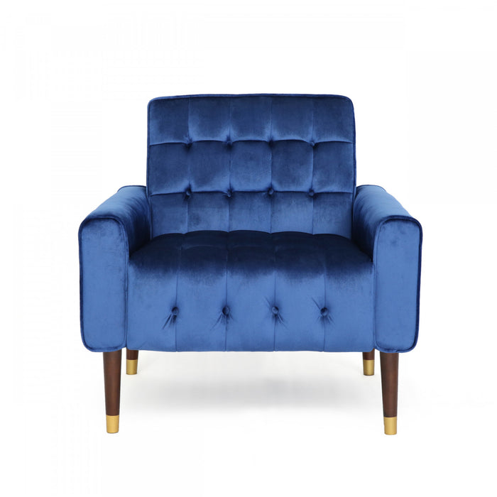 Henley Fauteuil D’appoint Moderne Avec Dossier Capitonne, Revetement En Polyester, Bleu
