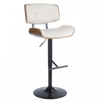 LumiSource Lombardi Faux Leather Mid-Century Modern Adjustable Barstool - Walnut/Cream|Tabouret bar réglable moderne du milieu du 20e siècle Lombardi en similicuir - noyer et crème
