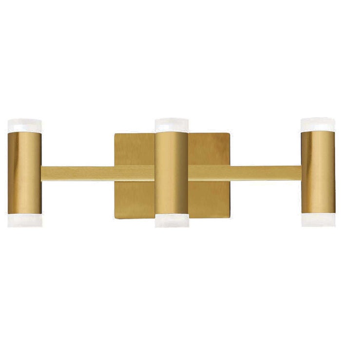 Lumière de coiffeuse Wilson de Dainolite en acrylique givré qui diffuse la lumière, avec fini laiton vieilli et ampoule à DEL de 33 W