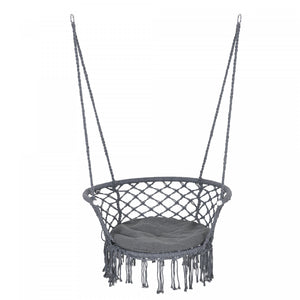 Outsunny Chaise Suspendue Hamac, Balancoire De Porche En Corde De Coton Avec Cadre Metallique Et Coussin, Grand Siege En Macrame Pour Le Patio Jardin Chambre Salon Gris Fonce