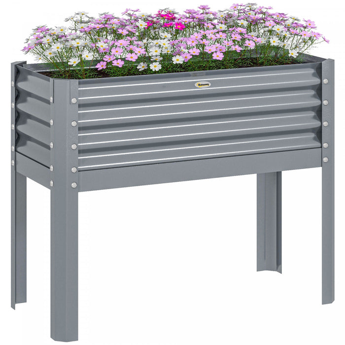 Outsunny Lit De Jardin Sureleve , Jardiniere Surelevee Galvanisee, Argente
