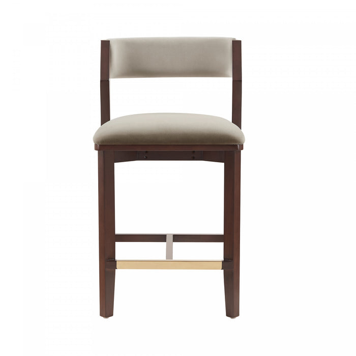Tabouret de comptoir moderne Patricia en bois avec revetement en lin