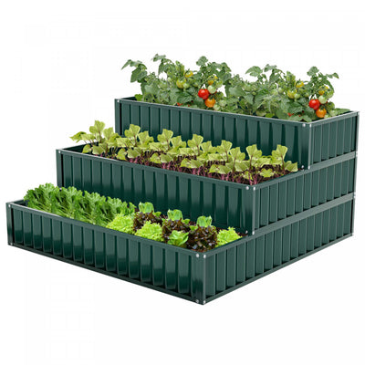 Costway 1 Pcs 3-tier Raised Garden Bed,47" X 47" X 24" Metal Outdoor Elevated Planter Box Green