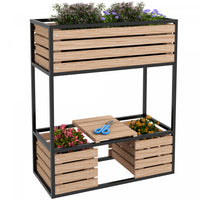 Outsunny Lit De Jardin Sureleve A 2 Niveaux, Jardiniere Surelevee Avec Etagere De Rangement, Support