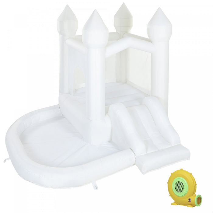 Chateau gonflable Qaba tout blanc avec toboggan et piscine a balles, blanc