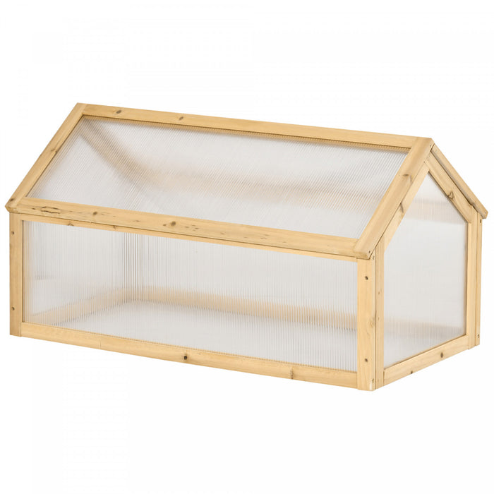 Outsunny Mini Serre De Jardin Serre A Tomates Dim. 35.5\" X 20.5\" X 19.5\" Toit Ouvrable Panneaux De Polycarbonate Bois Sapin Pre-huile Brun Clair