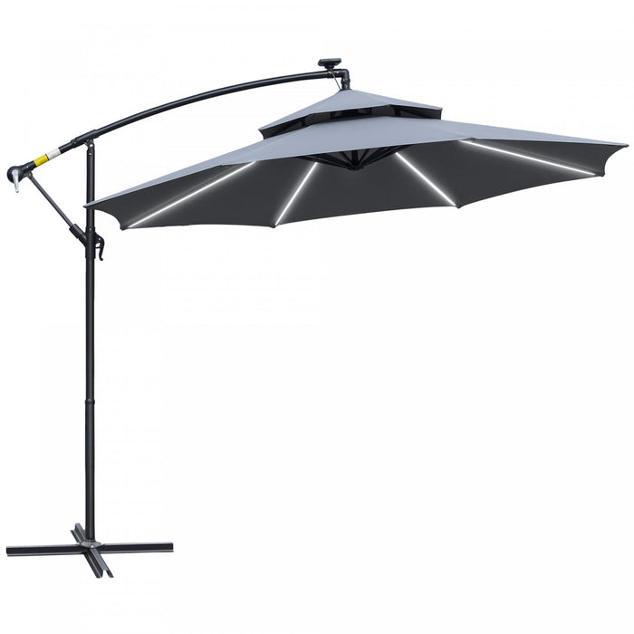 Outsunny Parasol A Energie Solaire De 10 Pi Avec Manivelle Et Base Croisee