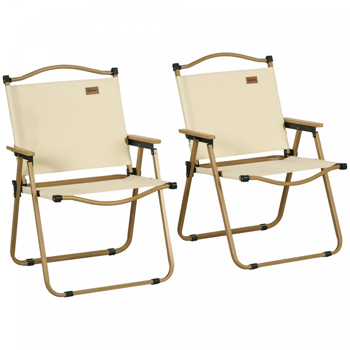 Outsunny Set de 2 chaises de camping pliantes, fauteuils portables, Beige