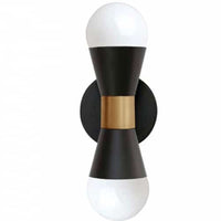 Applique murale Fortuna de Dainolite avec fini noir mat et laiton vieilli, et 2 ampoules
