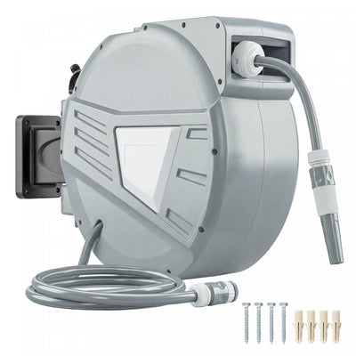 Outsunny Retractable Garden Hose Reel, 1/2" x 66ft Wall Mounted Hose Reel with Auto Retraction, Self-Locking, Slow Return System, 180° Swivel Bracket and 2 Patterns Nozzle
