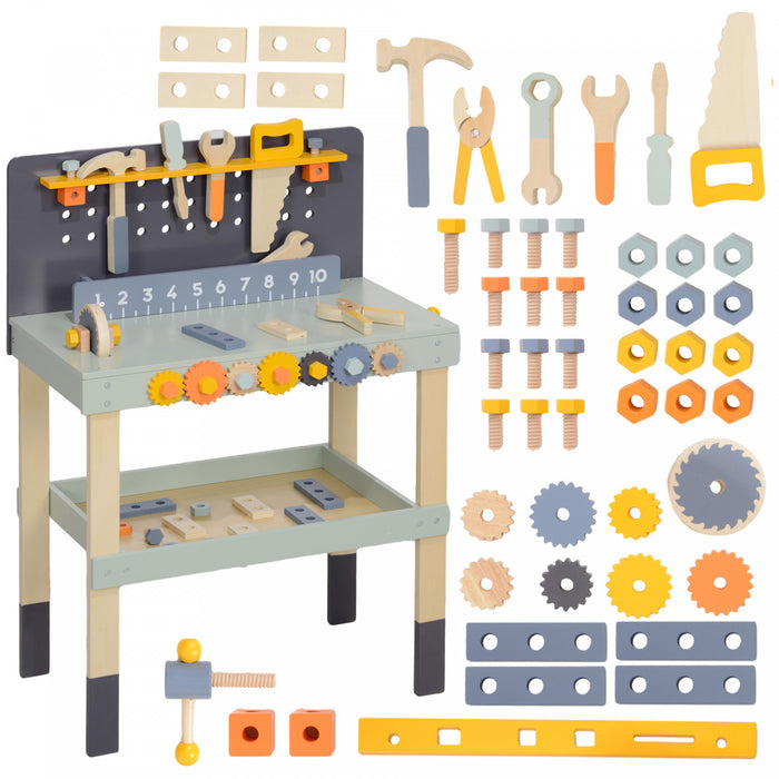 Qaba Etabli Pour Enfants, Ensemble D'outils Pour Enfants, Banc A Outils De 49 Pieces, Jeu De Simulation Atelier De Construction, Jouets Educatifs, Cadeau Pour 3 A 6 Ans, Bleu Clair