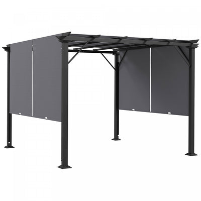 Outsunny 10' X 10' Retractable Pergola Canopy For Backyard, Garden, Grey|Outsunny Auvent De Pergola Retractable 10' X 10' Pour Jardin, Gris