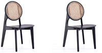 Ensemble 2 chaises de salle à manger arrondies Versailles de Manhattan Comfort - noir et cannage naturel