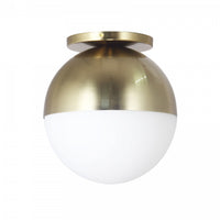 Plafonnier affleuré Dayana de Dainolite en verre blanc, avec fini laiton vieilli et 1 ampoule incandescente