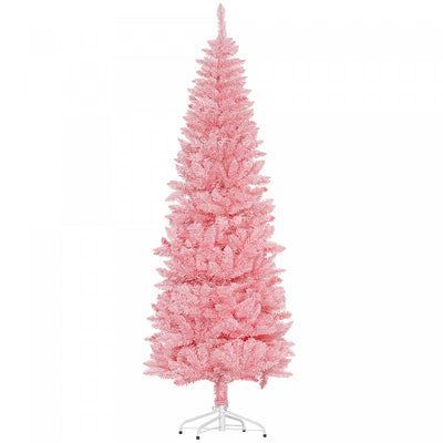 Homcom 7ft Tall Pencil Artificial Christmas Tree With Steel Base, Pink|Homcom Arbre De Noel Artificiel De 7pi De Haut Avec Base En Acier, Rose