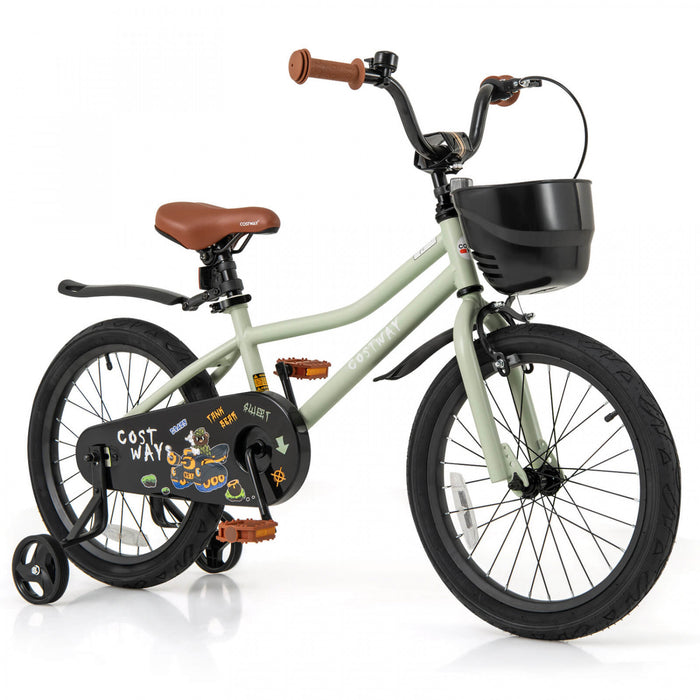 Costway 16\" Velo Pour Enfants Avec Roues D'entrainement Guidon Reglable Et Frein A Main Du Siege Vert