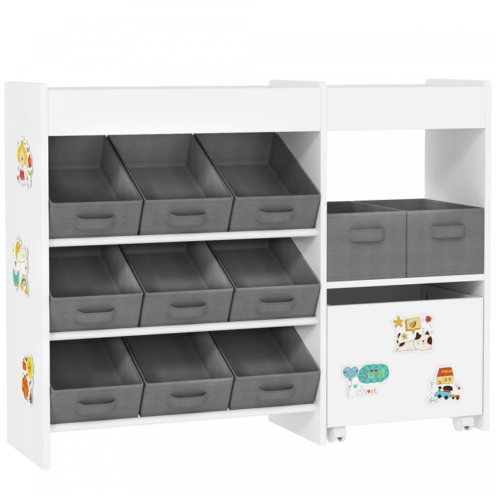 Qaba Organisateur de Jouets avec 11 Bacs en Tissu, Meuble Mobile, Blanc
