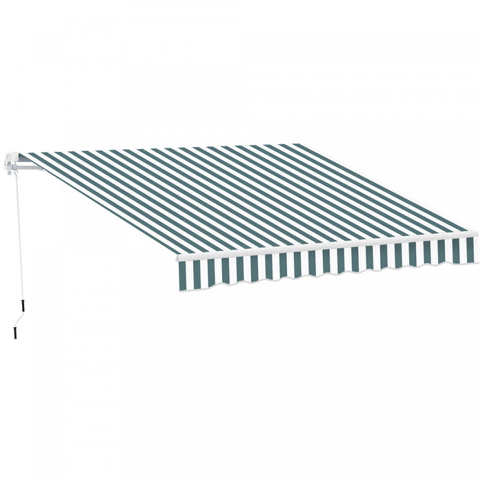 Outsunny 8'x7' Manuel Retractable Resistant A L'eau Pare-soleil Patio Auvent Abri D'auvent De Pont Exterieur (vert, Blanc)