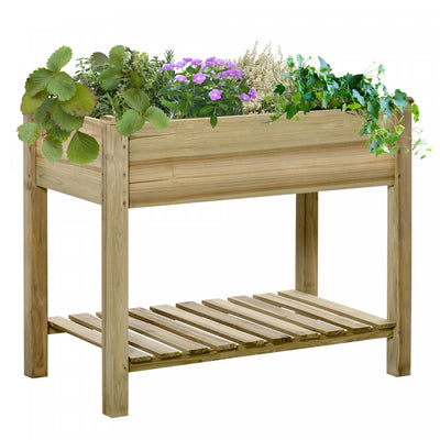 Outsunny 36" x 20" x 30" Elevated Planter Box with Storage Shelf, Green