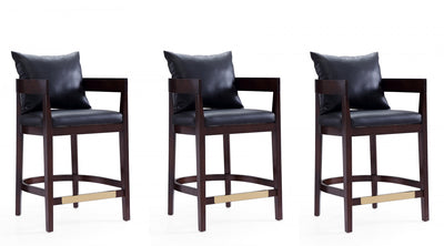 Ritz Mid-Century Modern Wood Upholstered Counter Stool in Black - Set of 3 | Tabouret de comptoir en bois et tissu Ritz style milieu du siecle, noir - Lot de 3