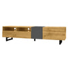Meuble Tv Moderne Dominic Avec Pieds Metalliques En U, 3 Portes Et 2 Compartiments, Noir/bois Naturel